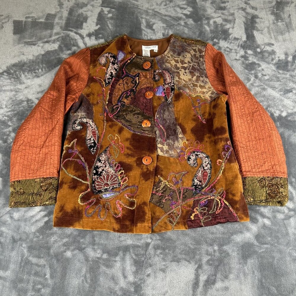 Coldwater Creek Peacock S Jacket Patchwork Embroidered Unique Statement Artsy
